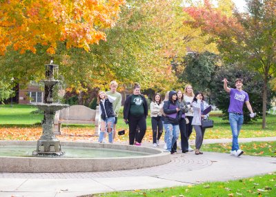 High school students on a Goshen College campus tour for Nursing and Public Health career day