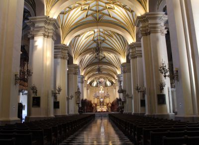 A view toward the main altar in the Cathedral of Lima.