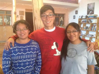 James with his host sisters, Dirsia and Alison.