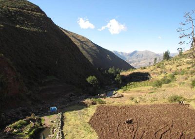 From the trout farm there's a view of the neighbor's field and mountains in every direction.