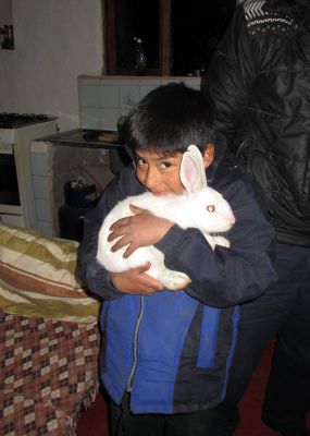 Jhonatn with his pet rabbit, Nieves.