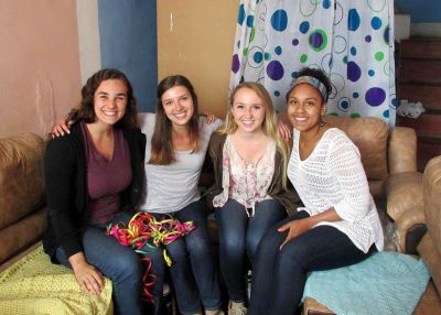 Abbie, Morgan, Kate and Asia in Morgan's living room.