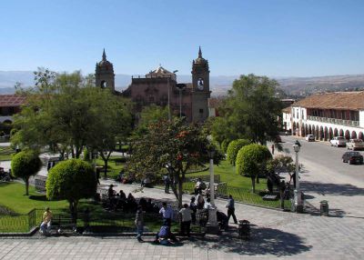 Ayacucho's main plaza is lovely by day . . .