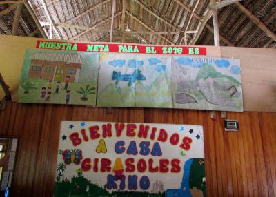 The drawings above show the boys' goal of reaching Machu Picchu by plane next year.