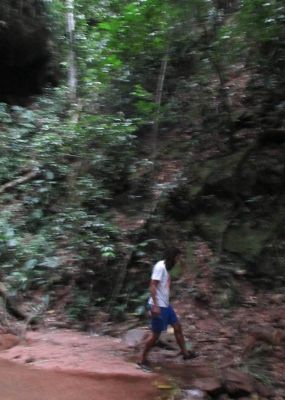 Josh hikes on to a second waterfall.