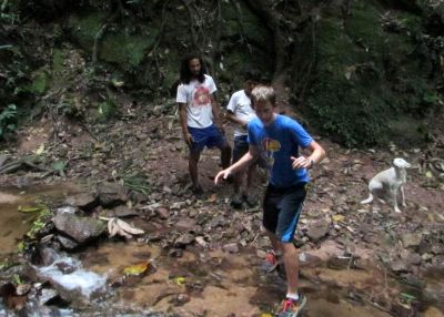 A stream crossing to reach the waterfalls.