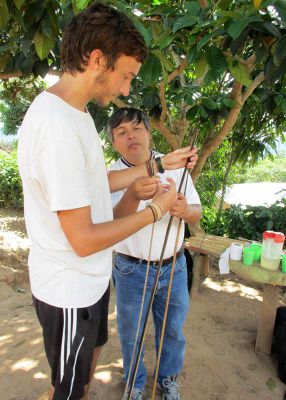 David and Willy examining David's new bow.