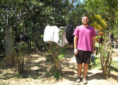 Zach had done his laundry earlier in the day and hung it to dry on coffee plants.