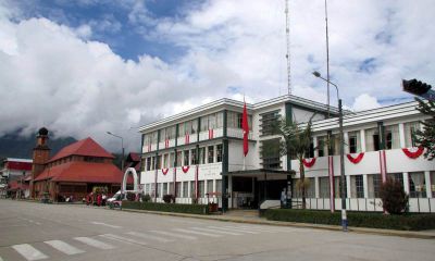 City Hall in Oxapampa, all decked out for Fiestas Patrias.