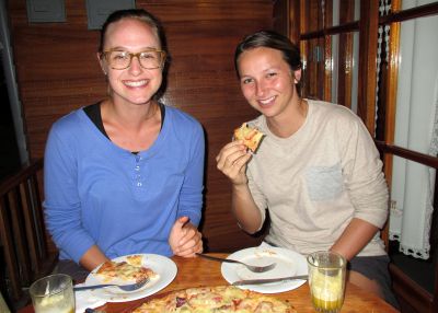 Later in the day, enjoying pizza in central Oxapampa.