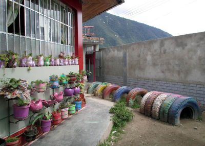 The school makes good use of many recycled materials.