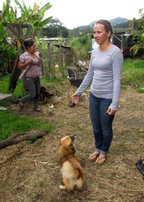 Claire with one of the family dogs.