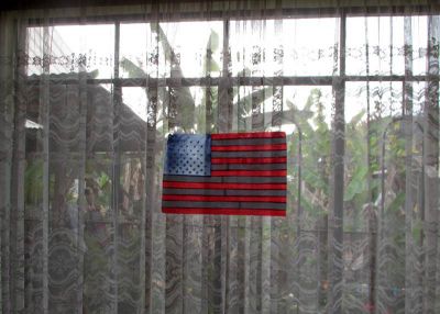 A homemade flag that the families presented to Anna and Claire for their Fourth of July celebration.